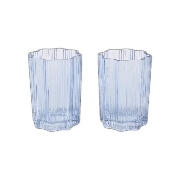 Glass Hause Ribbed Glass 12 oz. Tumblers Blue Set of 2 NEW NIB - Picture 1 of 3